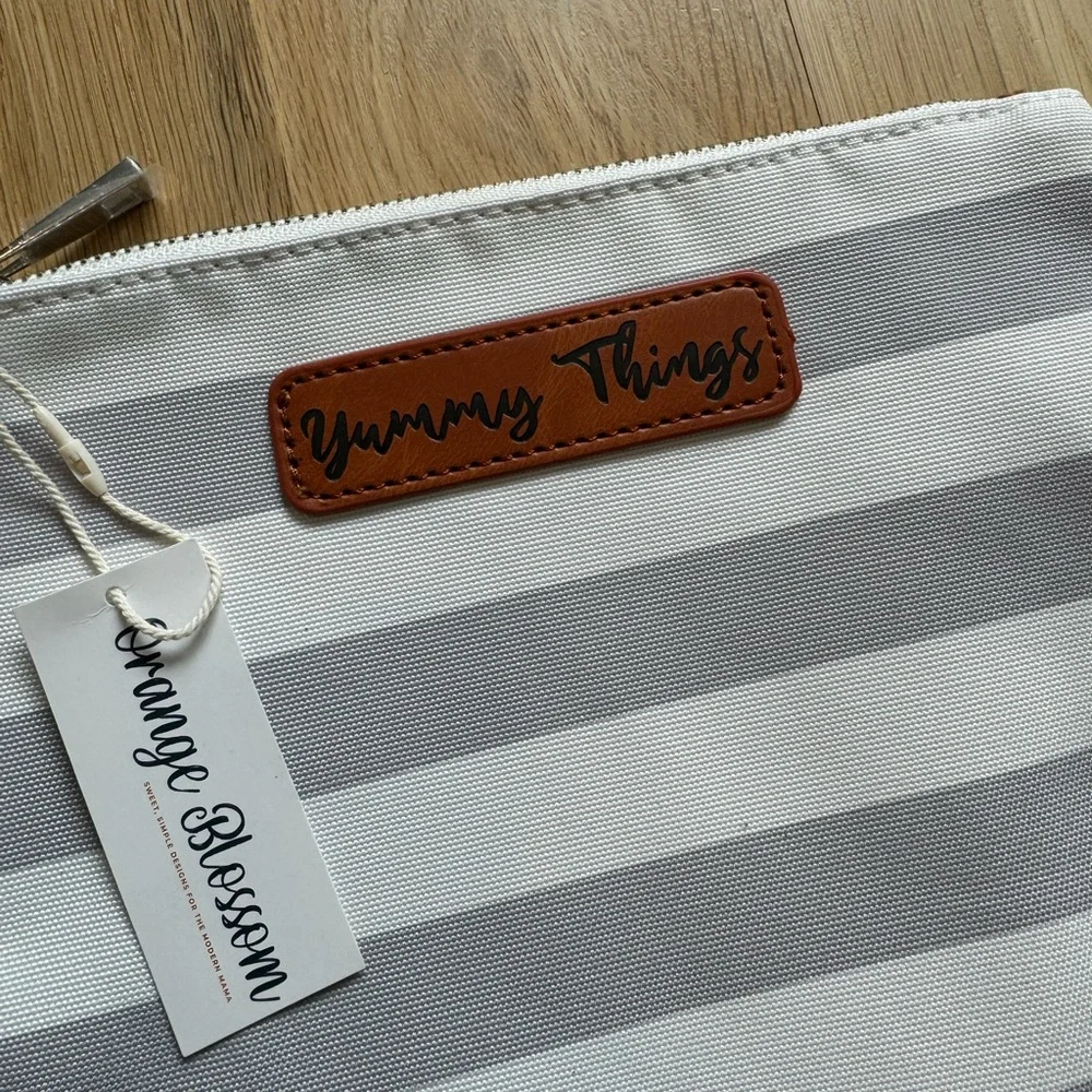 Orange Blossom • Set of 4 Diaper Bag Organizer Pouches • Grey & White Stripes